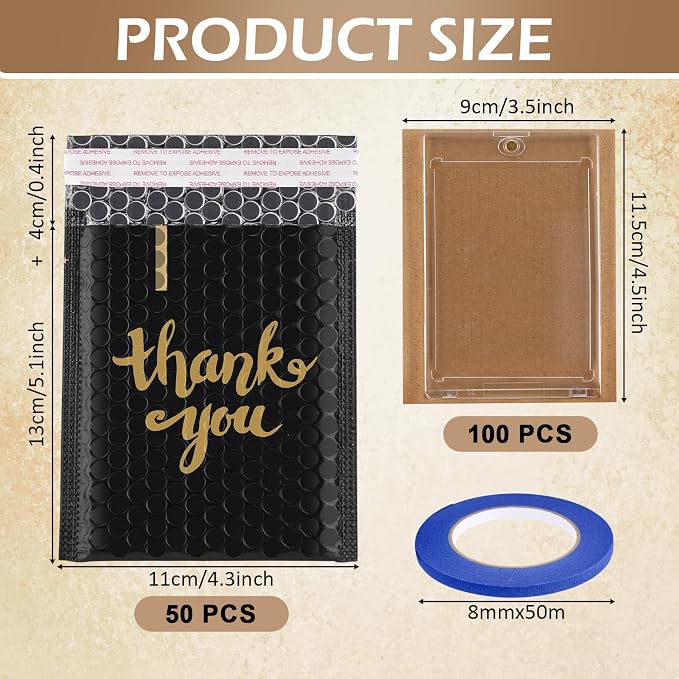 Tatuo 50 Set Trading Card Shipping Supplies Protector Kit Include 50 3.5'' x 4.5'' Poly Bubble Mailers and 100 Corrugated Cardboard for for Sports Game Star Cards Trading Packaging