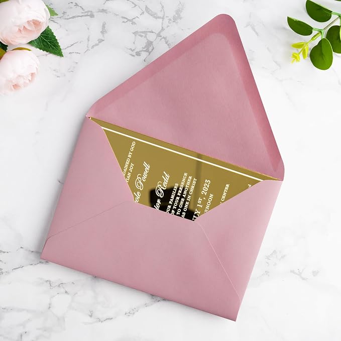 PONATIA 50 PCS/Pack A7 Envelopes, Euro Flap 5x7 Envelopes for Wedding Invitations, Greeting Cards, Acrylic Invitations, Photos, Postcards, Christmas Mailing 5.25 x 7.25 inches (Dusty Rose)
