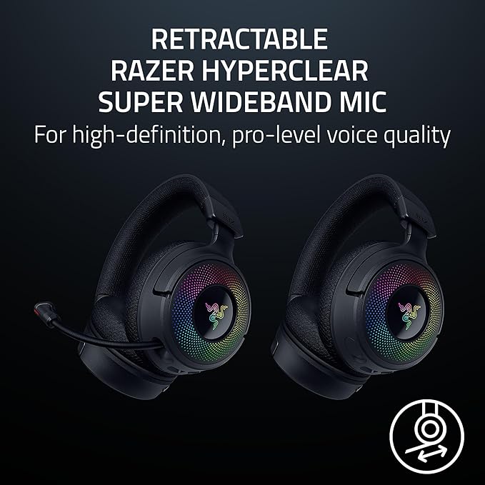 Razer Kraken V4 Wireless Gaming Headset: 2.4GHz, Bluetooth, USB - Super Wideband Mic - 40 mm Drivers - 9 Zone RGB Lighting - for PC, Mac, PS5, Nintendo Switch 2, Steam Deck, Smartphone - Black