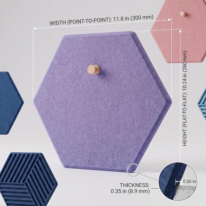 Hexagon Cork Board Alternative for Walls Decor-10-Pack Felt Bulletin Board Tiles,with 30 Pushpins,50 Adhesive Tabs for Office,Classrooms & Home Pin Board Felt Board-Pink