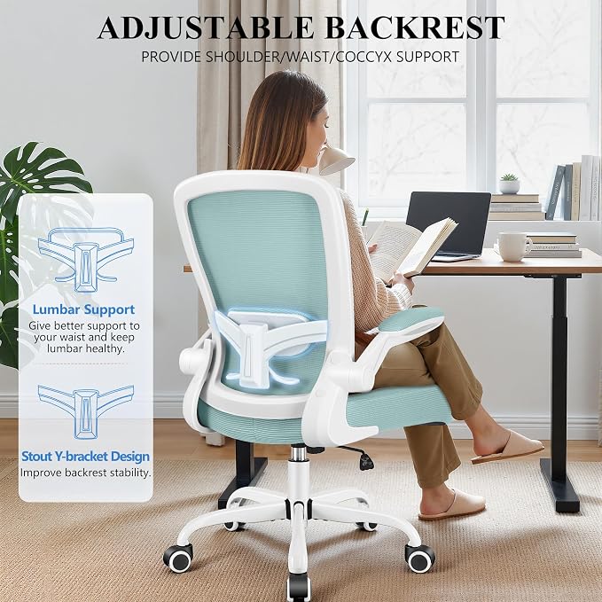 FelixKing Office Chair, Ergonomic Desk Chair Breathable Mesh Chairs Adjustable High Back Lumbar Support Flip-up Armrests, Executive Rolling Swivel Comfy Computer Chairs Home Office Light Blue