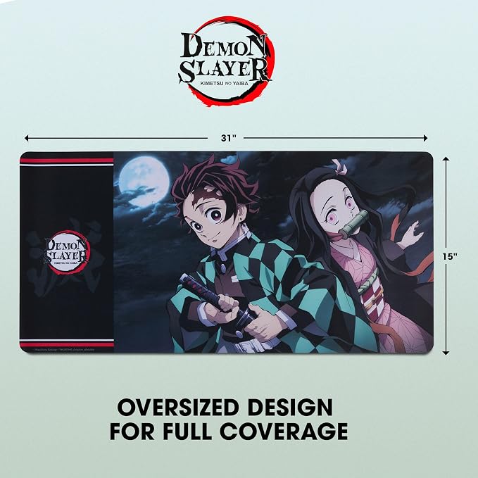 Demon Slayer Large Gaming Mouse Pad 31"x15" XL Computer Desk Mat, Anime | Demon Slayer anime gaming mouse pad, Oversized 31x15in smooth fabric top, stitched edges, non-slip rubber base.