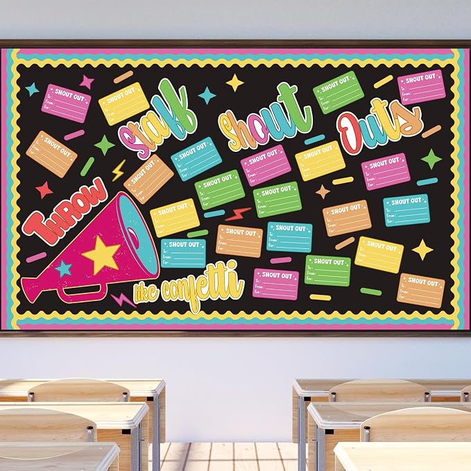 73Pcs Shout Out Bulletin Board Decorations Throw Staff Shout Out Like Confetti Bulletin Board Set DIY Craft Cutouts for Back to School Classroom Office Door Wall Decor Supplies