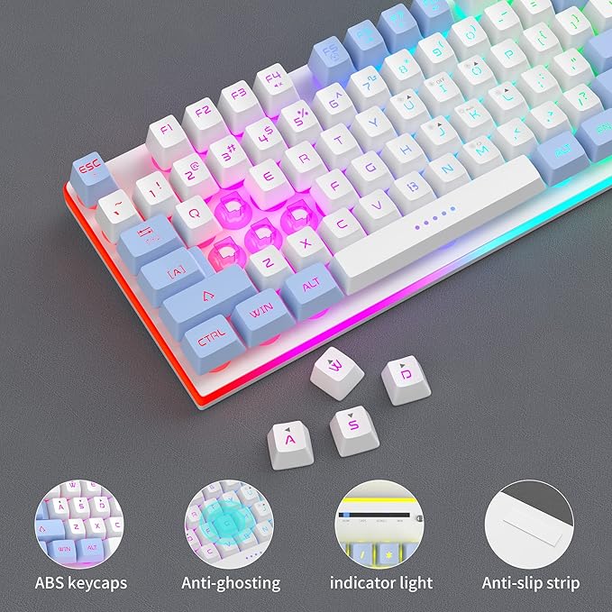 MageGee GT838 Gaming Keyboard and Mouse Combo, 104 Keys RGB Backlit Quiet Wired Keyboards for Laptop PC MAC, with Number Pad, Metal Panel, Anti-Ghosting, White Blue