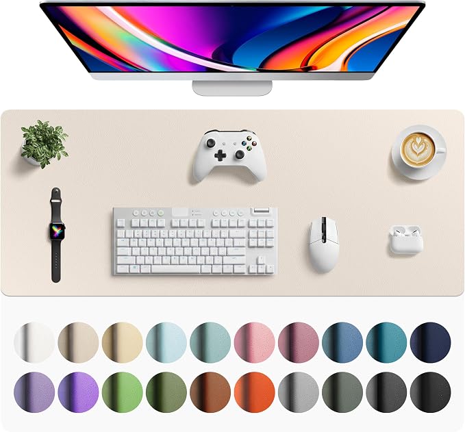 Aothia Faux Leather Desk Mat - Large Mouse Pad, Non-Slip PU Leather Blotter, Waterproof Writing Surface for Office and Home (Eggshell, 42" x 17")