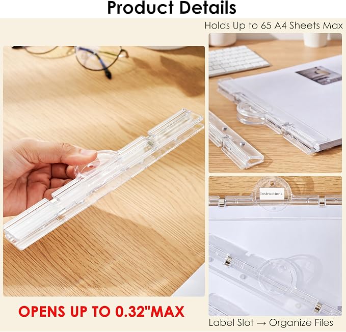Large Magnetic Binder Clips, Extra Strong 7.9" Paper Clamps, Transparent | Holds Music Scores, Artwork, Photos, Documents, Menus & Schedule, Strong Magnets for Fridge & Whiteboard, 4Pcs