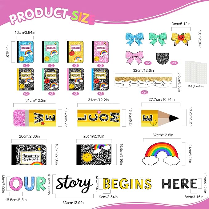 LioNergy Composition Notebook Classroom Bulletin Board Decoration Kit | Welcome Pencil Door Bulletin Board Kit Back to School Cutouts for Classroom Home Office School Wall Door Party Decor