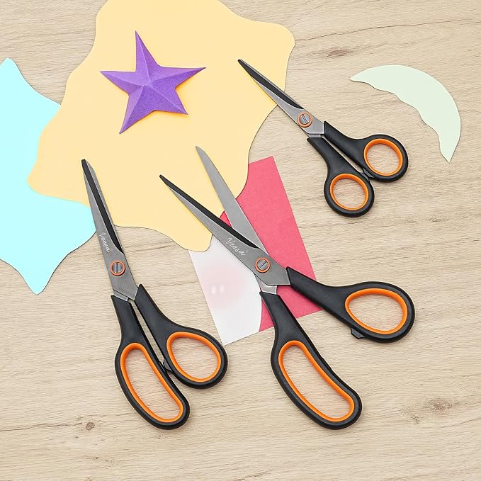 VEESA Titanium Scissors Set of 3, Ultra Sharp Stainless Steel | Non-Stick, Ergonomic Comfort Grip, 5.5’’ /7.5’’ /8.5’’, for Office, Craft & Home Use