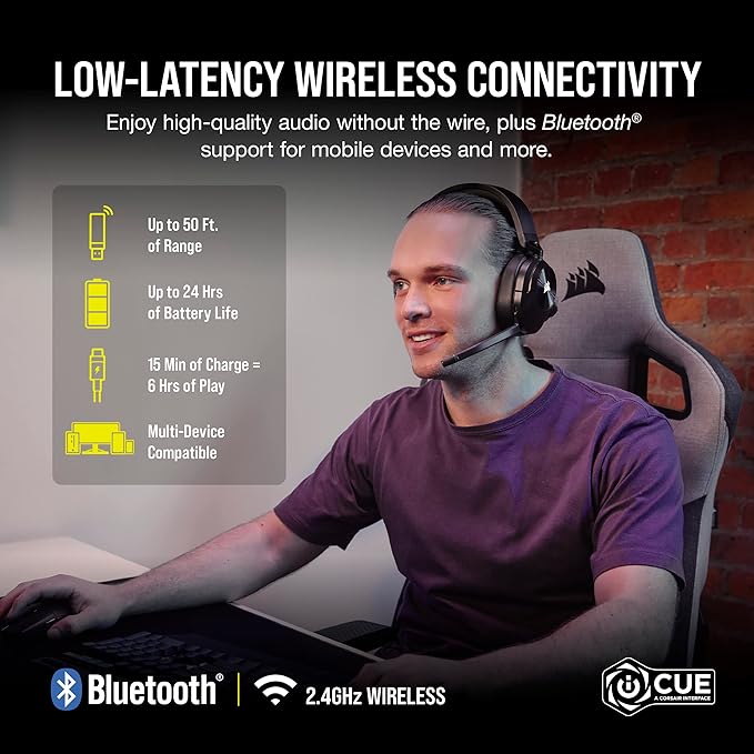 Corsair HS55 Wireless Multiplatform Lightweight Gaming Headset with Bluetooth - Dolby 7.1 Surround Sound - iCUE Compatible - PC, PS5, PS4, Nintendo Switch, Mobile - Black