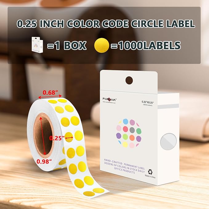 PARLAIM 1/4 Inch Circle Sticker Labels,1000 Stickers Round Color Coding Circle Dots Stickers, Adhesive Roll Dot Label for Inventory Organize, File Classification(Glod)