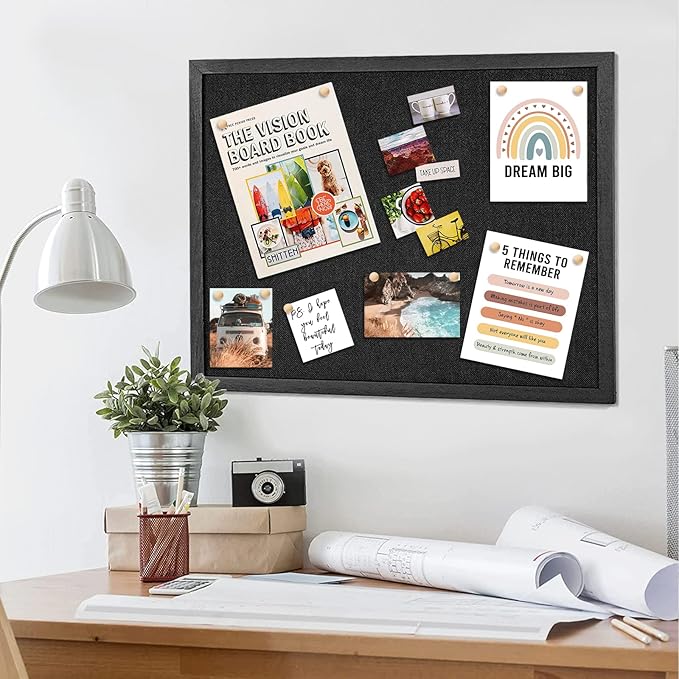 Miratino Large Bulletin Board, 23 "x18 Black Cork Boards for Walls with Frame, Pin Display Board Vision Board for Home School Office Decor