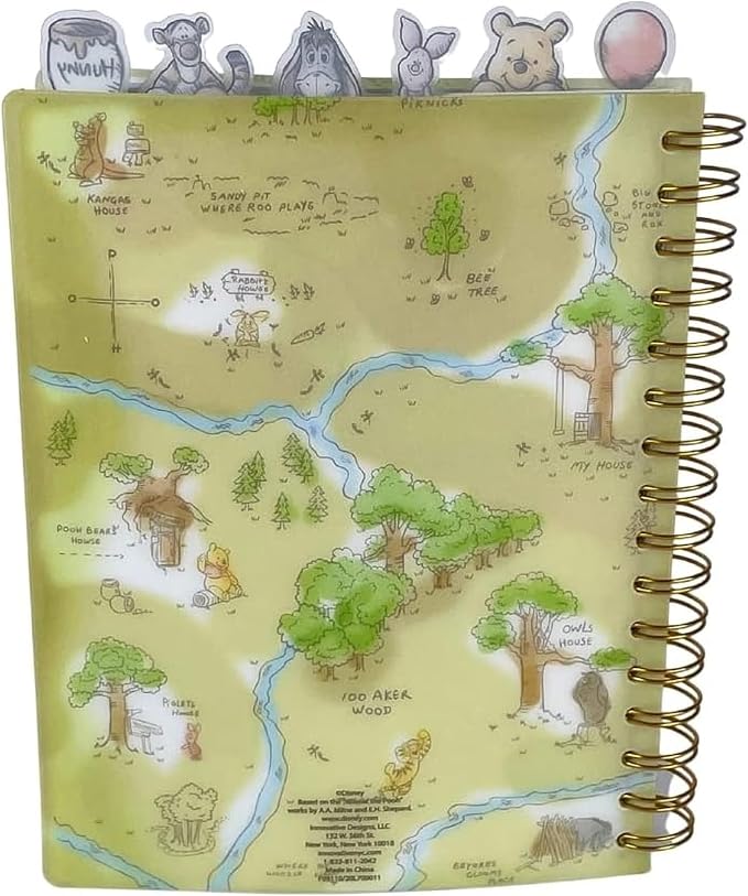 Disney Winnie The Pooh Tab Journal Spiral Bound Notebook with Cute Dividers | 8x7 Notebook, School Supplies, 144 Lined Pages, Vinyl Cover, Journal, Planner & Writing Notebook for Kids and Adults