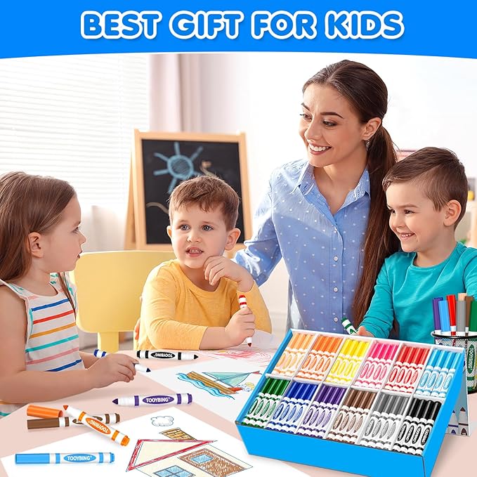 Washable Markers Bulk (288 Count), 12 Assorted Colors, Washable Markers for Kids Classroom School, Broad Tip Durable for Back to Classroom Art School Supplies Essentials