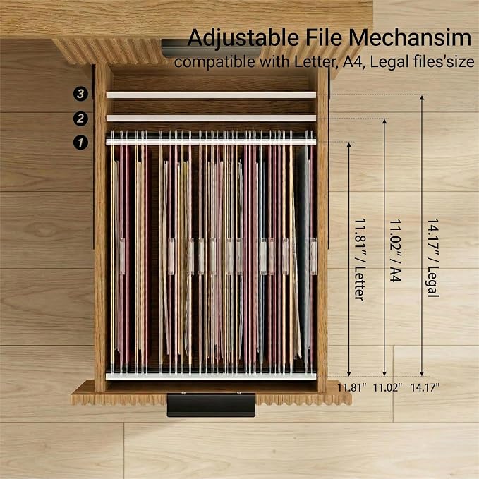 FURSUN 58" Home Office Desk with Power Outlet & File Cabinet, Modern Fluted Executive Desk with 3 Storage Drawers, Large Computer Workstation for Study & Bedroom, Natural Oak