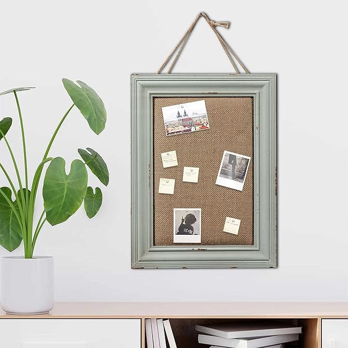 SOFE Cute Linen Small Bulletin Board, 15.7×12 Inches Decorative Cork Boards for Walls with Frame, Wood Vision Board Farmhouse Pin Board for Home Office School, Rustic Memo Board Display Photo