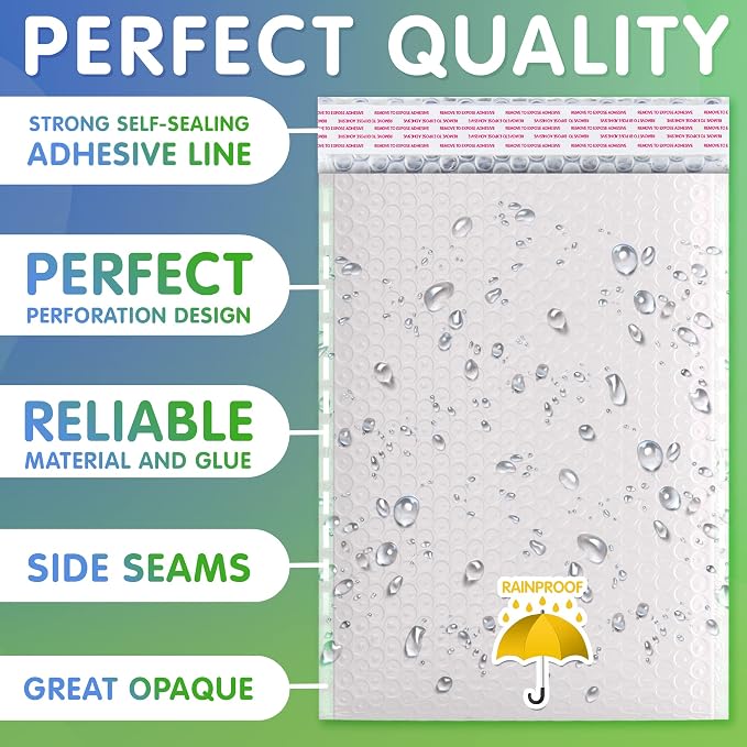 Poly Bubble Mailers, 14.25 x 19 Inch White Padded Mailers, Self Seal Shipping Envelopes, Lightweight Poly Mailer Bags, Waterproof Mailing Bags, Pack of 300