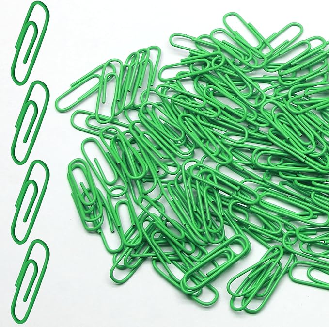 Luomorgo 120 Pcs Green Paper Clips - 1.1 Inch (28mm) Vinyl Coated Metal Paperclips for Office, School, Home, Bookmark & Document Organizer