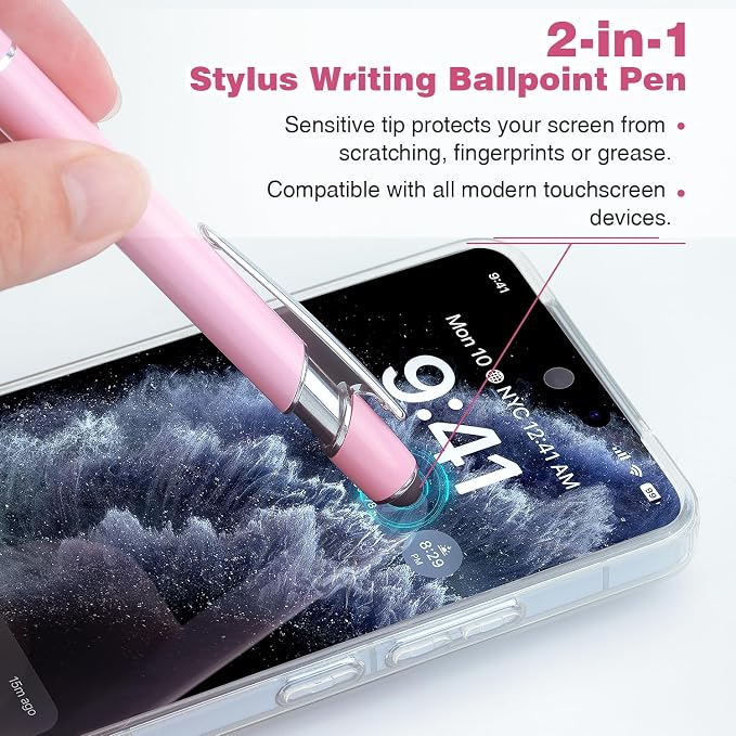 Bribobo 8 Pack Ballpoint Pen 2-in-1 Pen with Stylus tip, 1.0 mm Black Ink | Metal Stylus Pen for Touch Screens