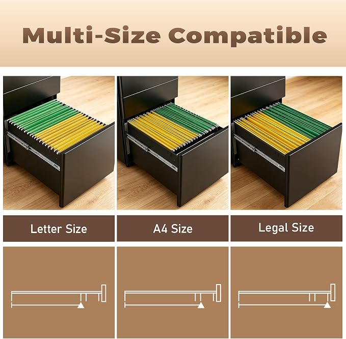 Approgreent Fully Assembled 3 Drawer File Cabinets for Home Office | Lockable Mobile Filing Cabinet with Anti-tipping Wheels, Fits A4, Letter & Legal Size Files & Folders, Matte Black