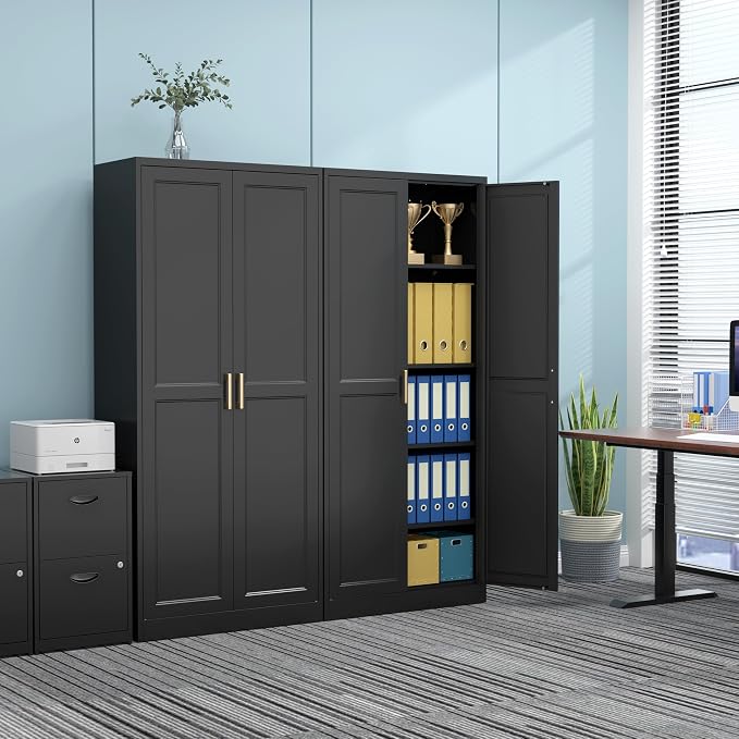 71" Tall Metal Kitchen Pantry Cabinet, Storage Cabinet with Doors | Kitchen Cabinet with 4 Adjustable Shelves, Food Pantry Cabinet, Cupboard for Kitchen, Dining Room, Garage, Office & School
