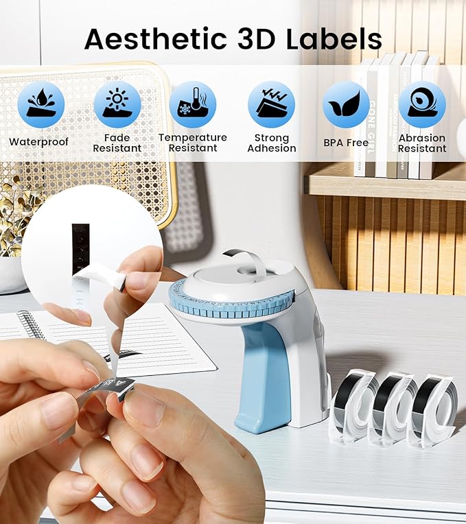 Embossing Label Maker Machine with Tapes, Embossed Label Maker Vintage, Retro Embosser Manual with 3Roll 3D Embossing Labels-Waterproof, Old School Labeler for Home Office Classroom Gifts Scrapbook