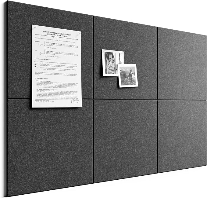 Bumusty 36" x 24" Large Cork Board Alternative, Charcoal Gray | 6-Pack Felt Bulletin Board Tiles, 60 Adhesive Tabs, 30 Pushpins, Home, Office, Classroom, Vision Board