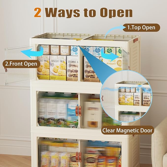 SAILUN 760Qt Stackable Storage Bins,Storage Cabinet with a Lid,4 Pack Cream | Stackable Storage Drawers with Lids,33.5" W x 19" D x 69" H,Featuring open-front Access for Clothes and Closet Storage