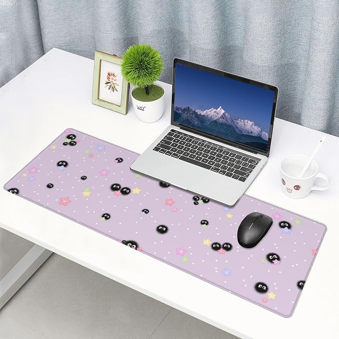 Cute Purple Mouse Pad,Large Kawaii Gaming Desk Mat 31.5 x 12 in | Star Sea Urchin Anime Lilac Decor Mousepad for Girls Women,Pastel Lavender Extended Girly Deskmat with Stitched Edges