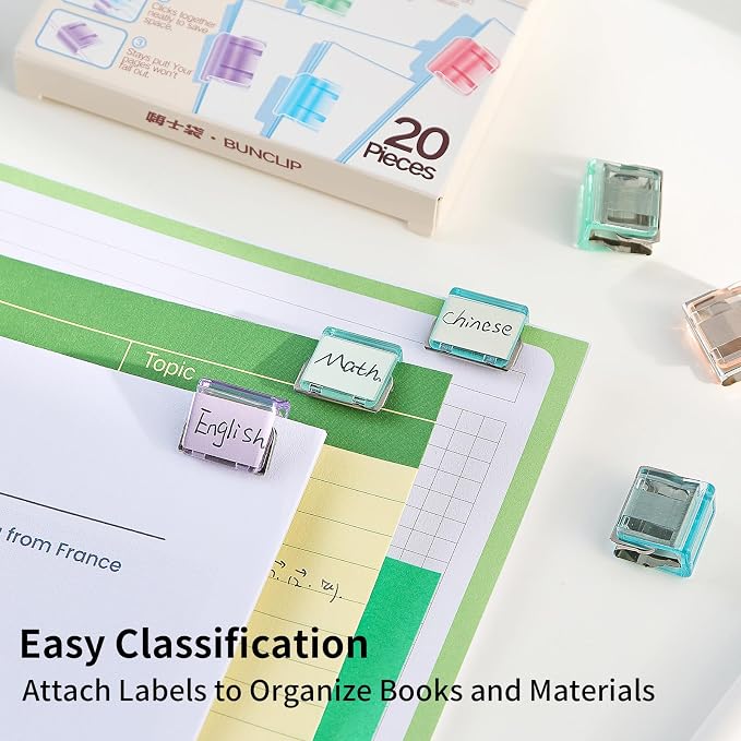 Push Paper & Binder Clips, 20 Pack 50 Sheet Heavy Duty No Damage | Reusable medium clamps with mark-free design. Ideal for office, school, home organization and daily paperwork sorting.