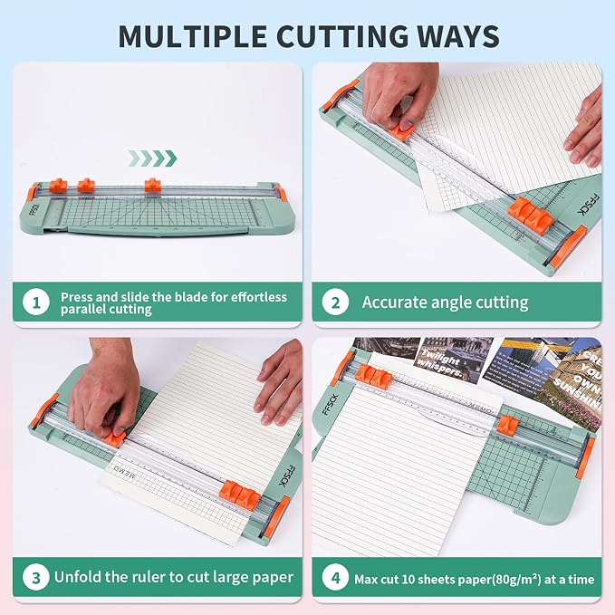 A4 Paper Cutter Slider 12 Inch Paper Trimmer Photo Cutter, Green | Small Paper Cutter for Classroom Scrapbooking Cutter, Cutter Sliding