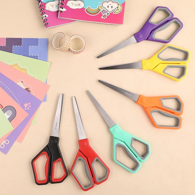 BURVAGY 30 Pack 8" Scissors All Purpose, Heavy Duty Scissors for Office | Scissors Bulk Multipurpose Comfort-Grip Sharp Adult Office Scissors Set Sewing Fabric Stainless Steel Blades, Right/Left Hand