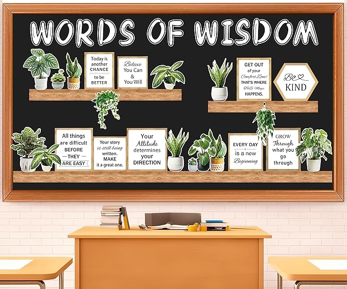 Motivational Bookshelf Bulletin Board Set – Plant Themed Reading Classroom Decor – Inspirational Library Cutouts for Back to School Bulletin Boards & Wall Displays