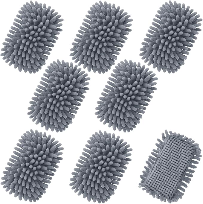 Zonon 8 Pcs 5" x 3" Dry Erase Eraser, Gray | Microfiber Shag Washable Whiteboard Erasers for Markers and Chalk, Reusable Board Cleaners, Classroom Office Home Use
