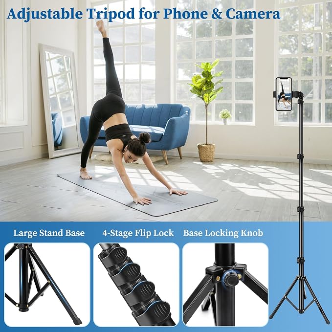 Phone Tripod Stand, 70" Selfie Stick Cell Phone Tripod with Remote | Phone Holder/Carry Bag, Aluminum Alloy Selfie Stick Tripods, Compatible with iPhone Samsung GoPro Smartphone