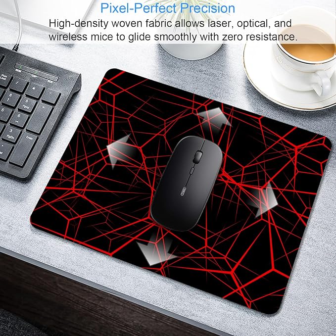 Red Lines Geometric Mouse Pad, 9.5"x7.9" Computer Laptop Mousepad | Personalized mouse pad with red lines design. Premium smooth cloth surface, 3mm cushion & non-slip rubber base.