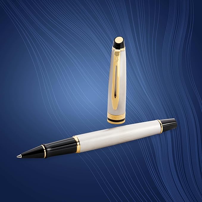 Waterman Expert Rollerball Pen Stainless Steel with 23k Gold Trim Fine Point Black Ink Gift Box