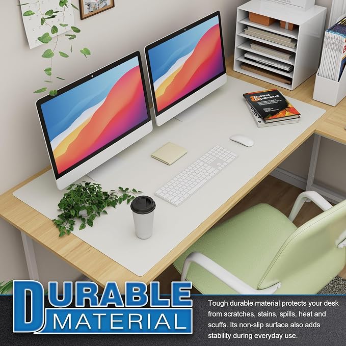 K KNODEL Extra Large Desk Mat, Leather Mouse Pad (47.2"x23.6", White) | Desk Pad, Keyboard Pad, Computer and Laptop Mat, Desktop Protector and Cover, Writing Pad and Blotter for Home Office