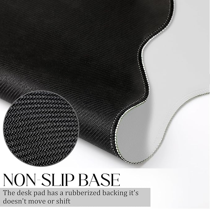Hahafelt Scalloped Desk Mat Waterproof,White,31.5 X 15.8 Inches | Coquette Preppy Style for School Office Makeup Vanity, Nonslip Gaming Desktop Protector with Scalloped Stitched Edge Mat