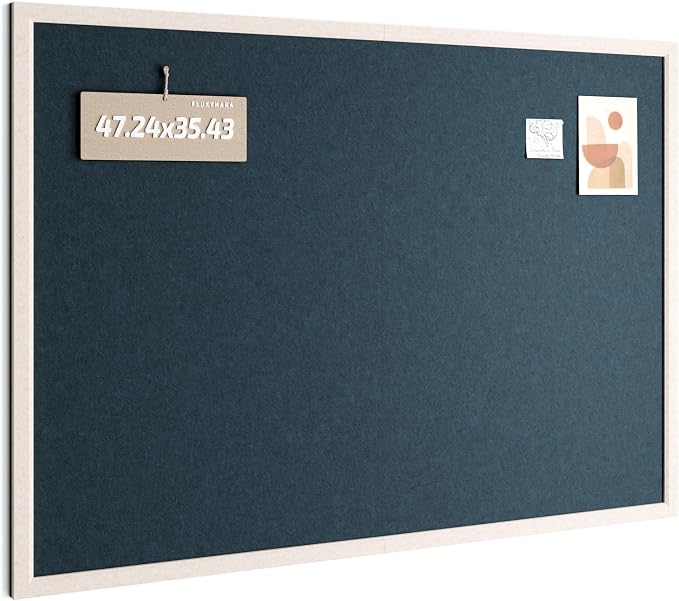 Fluxynara 47.2" x 35.4" Felt Frame Bulletin Board, Carbon Blue | Cork Board Alternative with 36 Removable Adhesive Tabs, Foldable Pin Board for Wall, Home, Office, Classroom & Dorm