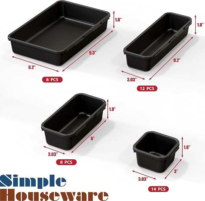 Simple Houseware Interlocking Desk Drawer Bins Organizer, 42 Packs, Black | Great for Makeup Vanity, Bathroom, Office Drawers