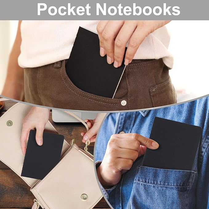 LABUK 12pcs Pocket Notebook 3.5 x 5.5in, Lined Small Notebooks, Black Softcover Memo Notepad for Men Women, 30 Sheets, 60 Pages