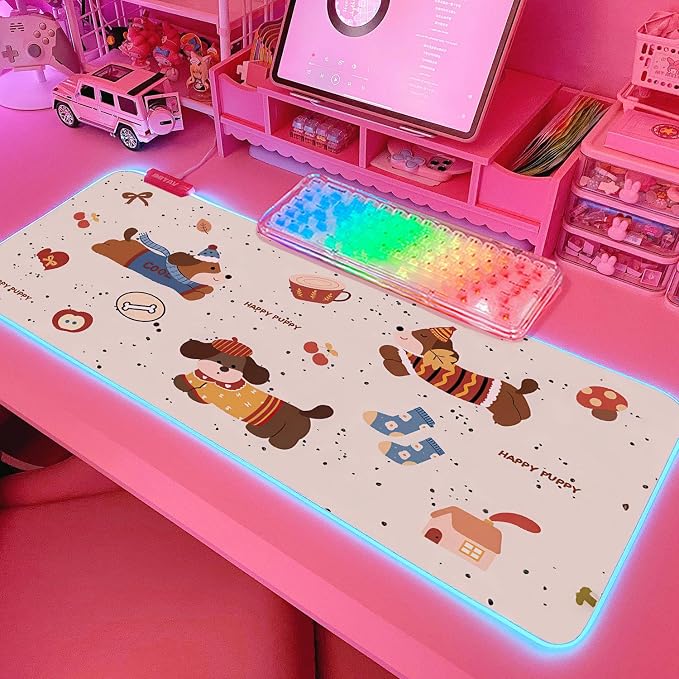 JMIYAV Pink RGB Gaming Mouse Pad 31.5x12 Inch PC XL Large Extended Glowing Led Light Up Desk Pad Non-Slip Rubber Base Computer Cute Mousepad Mat Desk Accessories Gaming Setup 33-1406