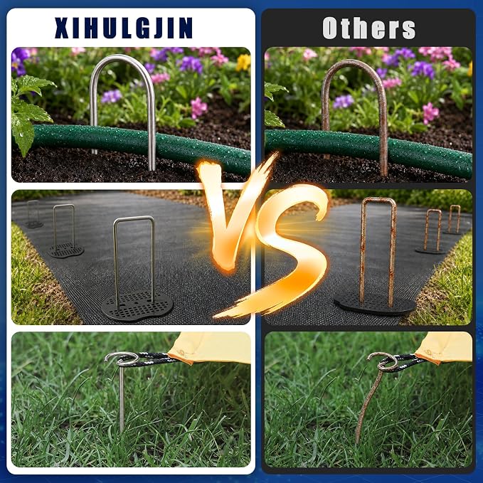 151 Pcs Landscape Fabric Stakes,3 Types Galvanized Ground Staples | U/G Shaped Garden Stakes,4/6 In Gauge Garden Stakes Heavy Duty for Plant Cover, Turf, Fence, Grass Decoration, Netting