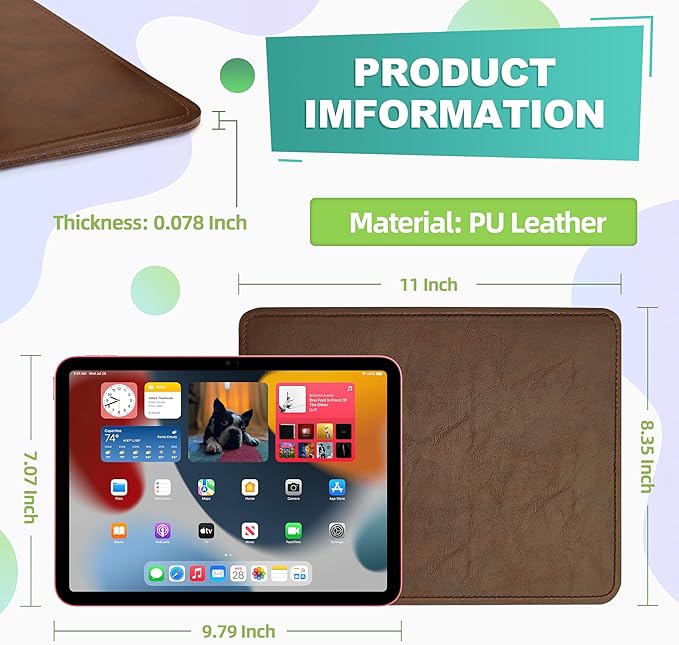 PU Leather Mouse Pad with Stitched Edge, Micro-Fiber Base, Non-Slip Waterproof, 8x11Inch (Dark Caramel Brown)