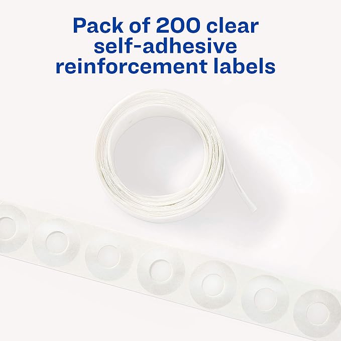 Avery Self-Adhesive Hole Reinforcement Stickers,1/4" Diameter Hole Punch Reinforcement Labels,Clear,Non-Printable,200 Labels (5721),(Pack of 2)