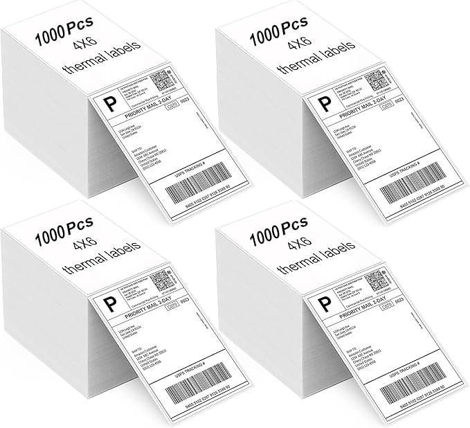 4"x6" Direct Thermal Labels, Fan-Fold Thermal Labels Shipping Label Paper Compatible with Rollo, MUNBYN, iDRPT, Polono, Zebra, Permanent Adhesive (4000 Labels)