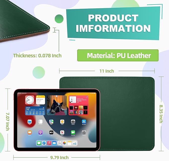 Mouse Pad, PU Mouse Pad，Leather Mouse Pad with Stitched Edge Micro-Fiber Base with Non-Slip Waterproof，Mouse Pad for Computers，Laptop, 8x11Inch (Army Green)
