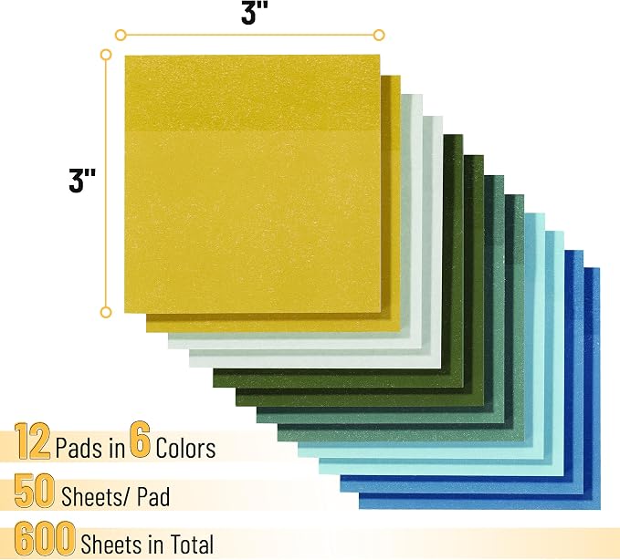 Mr. Pen- Sticky Notes, 3"x3", 12 Pads, 600 Sheets, Natural Vintage | Sticky Notes Bulk, Self-Stick Note Pads, Perfect for Office, School, Home, Study & Organization