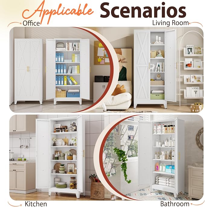 PAOFIN 71" H Kitchen Storage Cabinet with Doors | Freestanding Pantry Cabinet,Farmhouse Food Storage Cabinets,Tall Cabinets for Kitchen, Dining Room, Living Room(White)