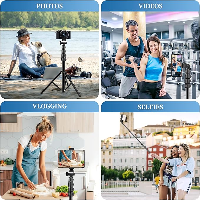 Phone Tripod Stand, 70" Selfie Stick Cell Phone Tripod with Remote | Phone Holder/Carry Bag, Aluminum Alloy Selfie Stick Tripods, Compatible with iPhone Samsung GoPro Smartphone